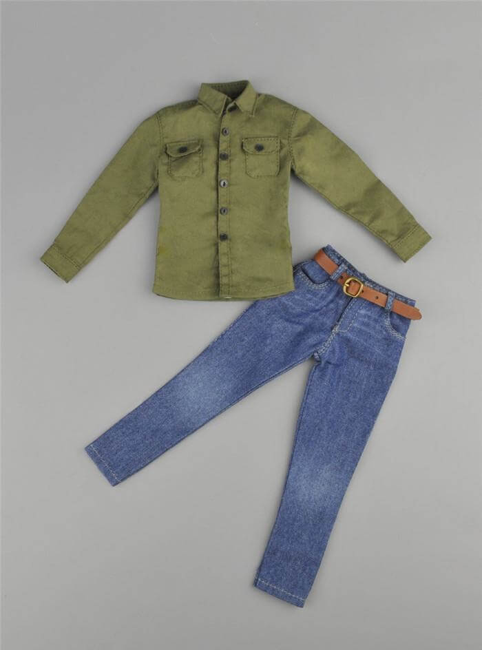 1/6 Mens Long Sleeve Shirt Jeans Outfits_1
