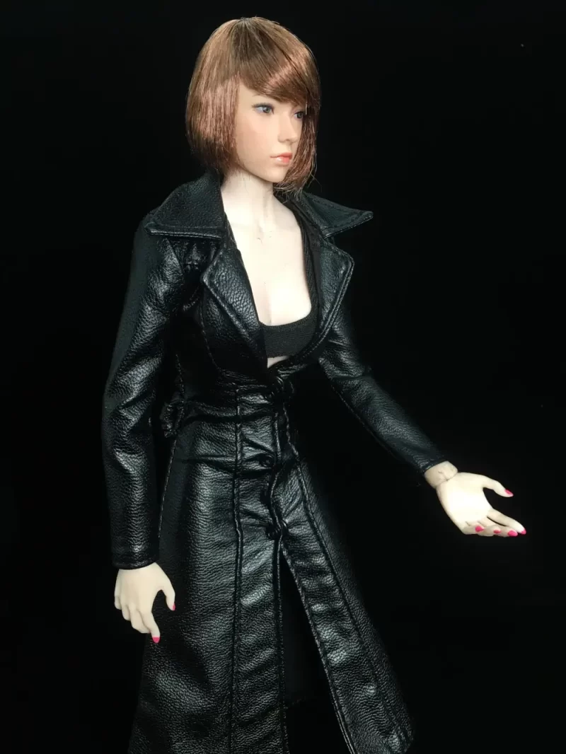 1:6th Female Long Black Faux Leather Coat_3