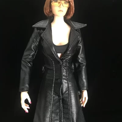 1:6th Female Long Black Faux Leather Coat_2