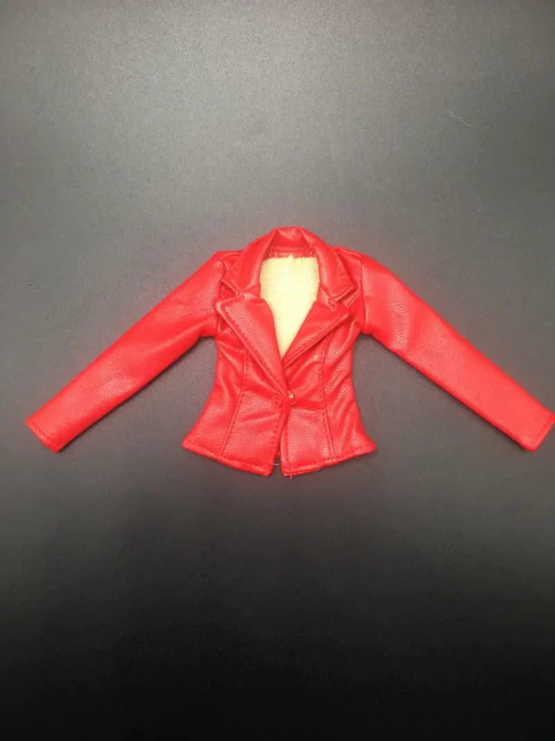1:6th Scale Female Long Sleeve Faux Leather Jackets Red_2